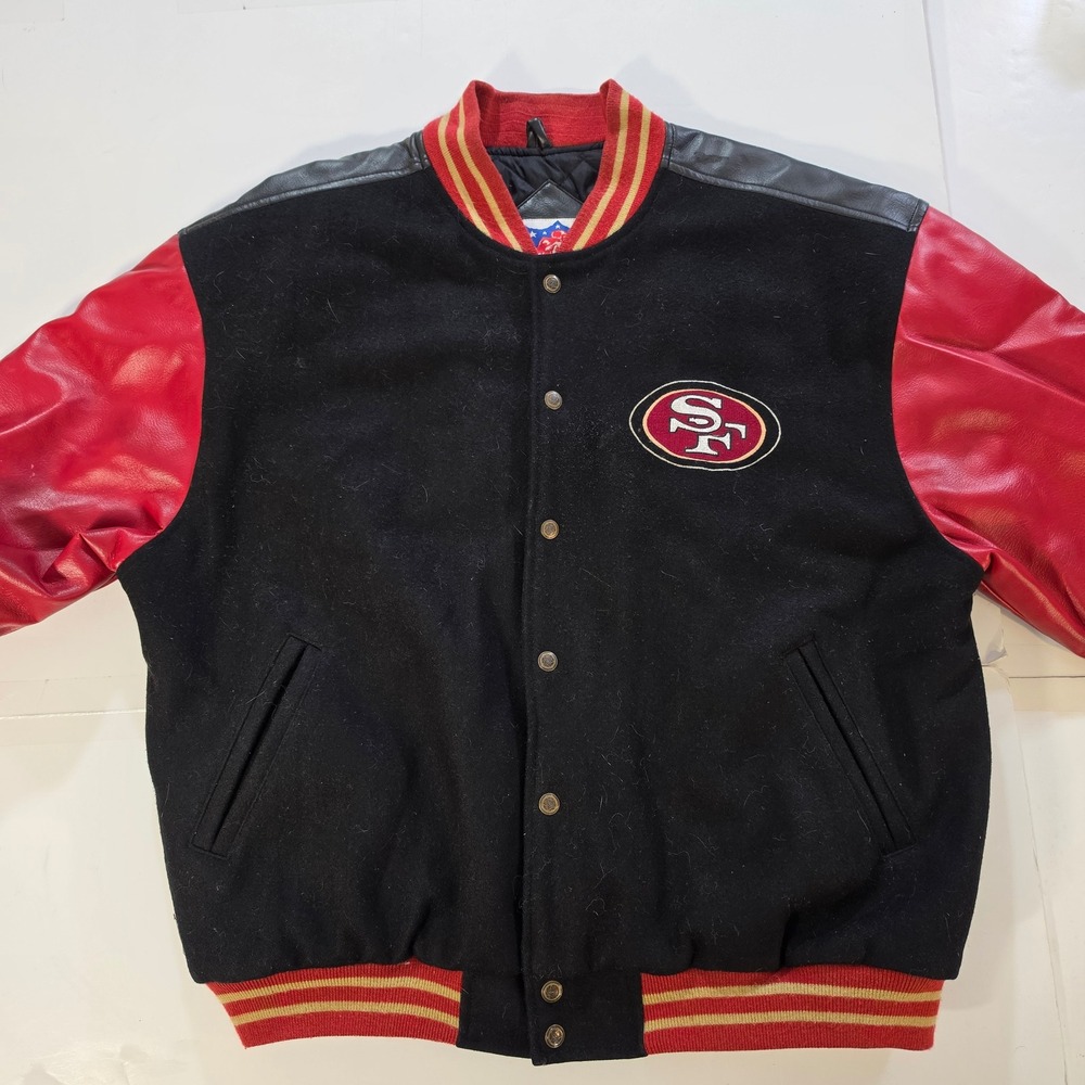 Vtg 90s NFL Game Day San Francisco 49ers Varsity Jacket Black Red Mens‎ Large